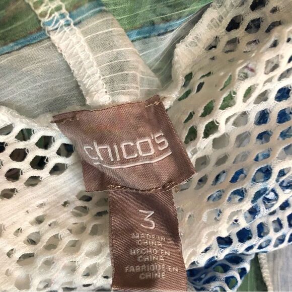 Chicos mesh blue white green swimsuit cover up size 3. Art to wear watercolor - Picture 10 of 12